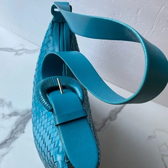 Sharif Luxury Blue Woven Leather Hobo Bag - Picture 7 of 9